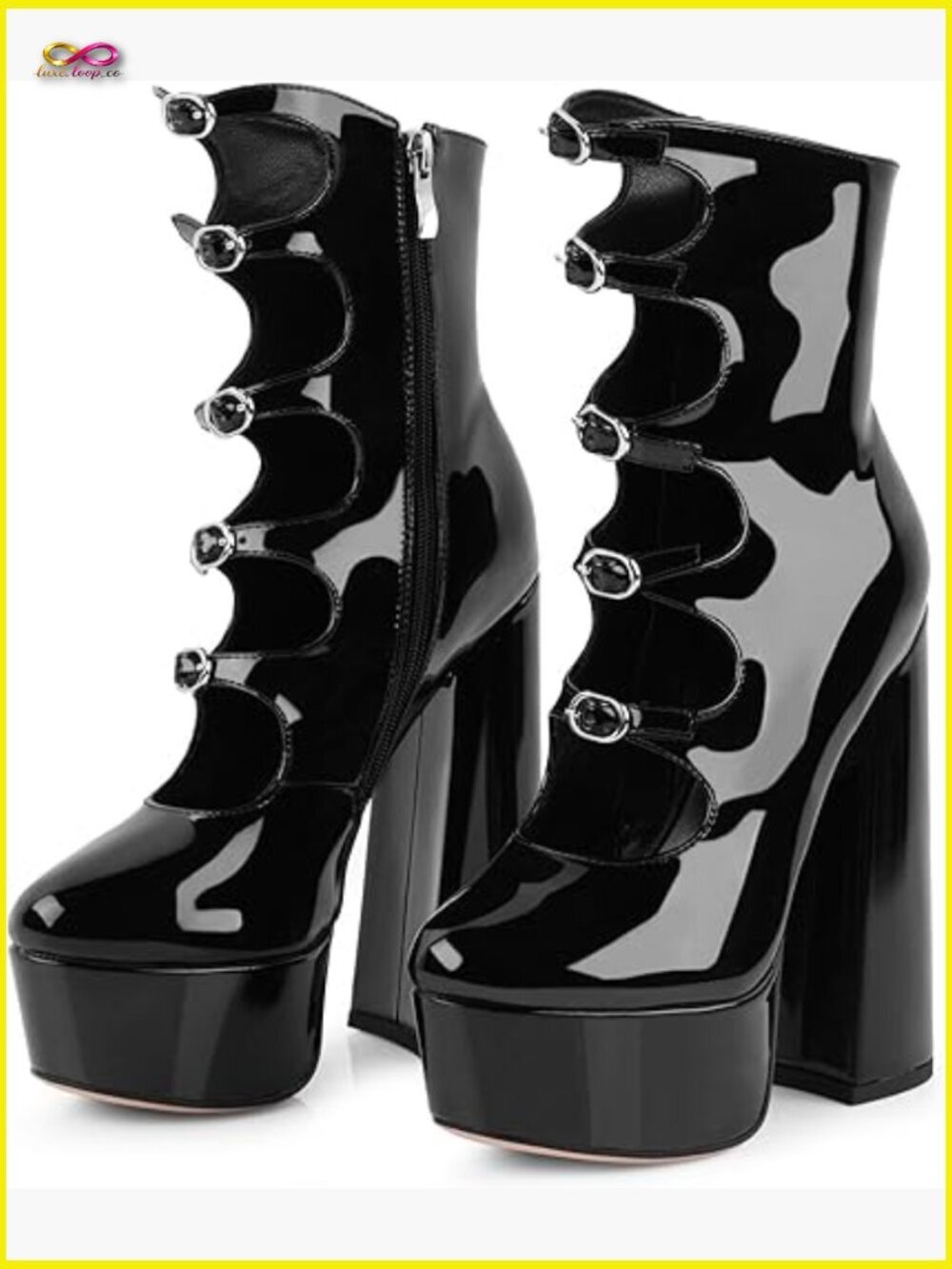 Chunky Platform Heels Goth Ankle Boots Side Zip Block Heel Dressy